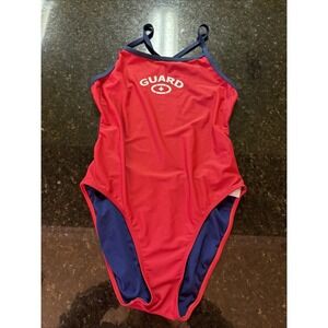 Adoretex Swimwear Sz 36 Red Lifeguard One Piece Swimsuit Bathing Guard Costume